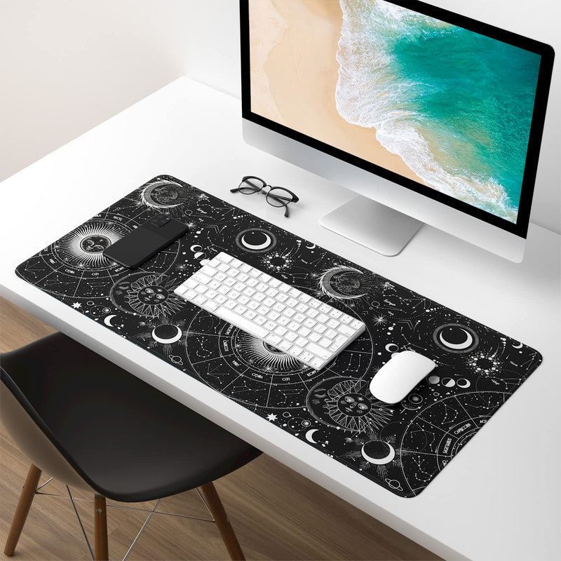 [Australia - AusPower] - Atufsuat Extended Gaming Mouse Pad, XXL Large Desk Pad 30 x 14 Inch, Big Computer Keyboard Mousepad, Waterproof Mouse Mat with Stitched Edges and Non-Slip Base for Women Office Gaming, Sun Moon 