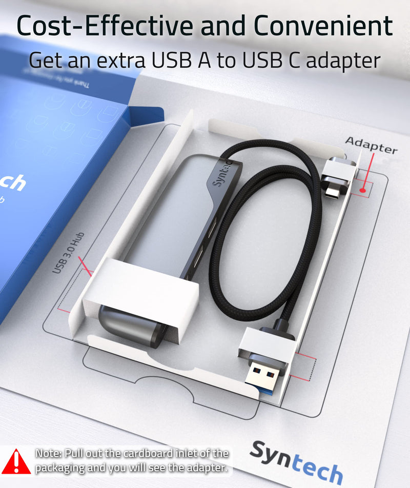 [Australia - AusPower] - USB Hub Syntech 4-Ports USB Hub 3.0 with 2ft Extended Cable, USB Splitter with a USB C to USB Adapter, Compatible with MacBook Pro 2021, Mac Pro/Mini, iMac, ASUS, Chromebook, Dell, Surface Pro, etc. 