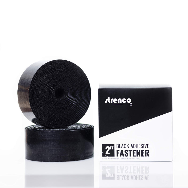 [Australia - AusPower] - Strenco 2 Inch Hook and Loop Strips with Adhesive - 5 Yards - Heavy Duty Tape - Black Sticky Back Fastener 