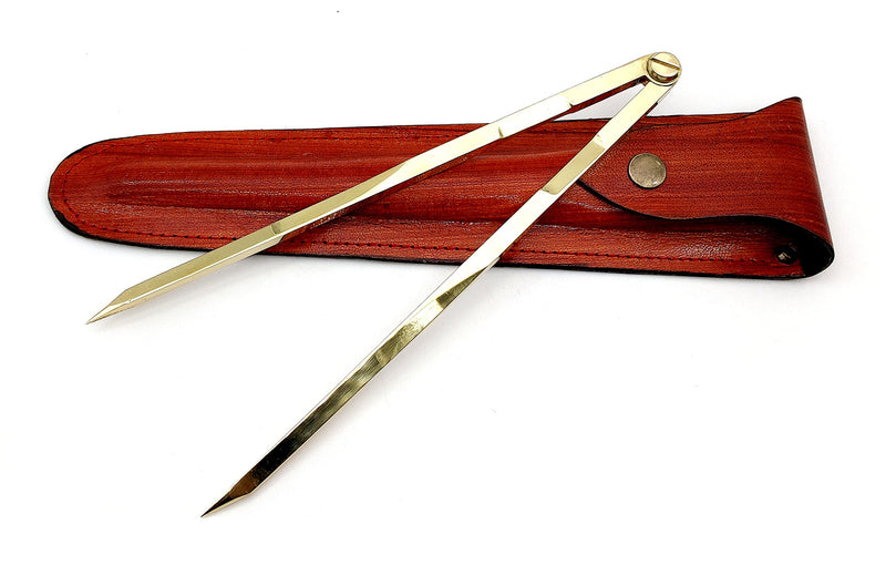[Australia - AusPower] - 5MOONSUN5's Vintage Navigation Straight Pattern Artist Divider Solid Brass Drawing Tool Professional 8” Long Solid Brass with Heavy Duty Brass Point Tool for Art Projector with Leather Case 