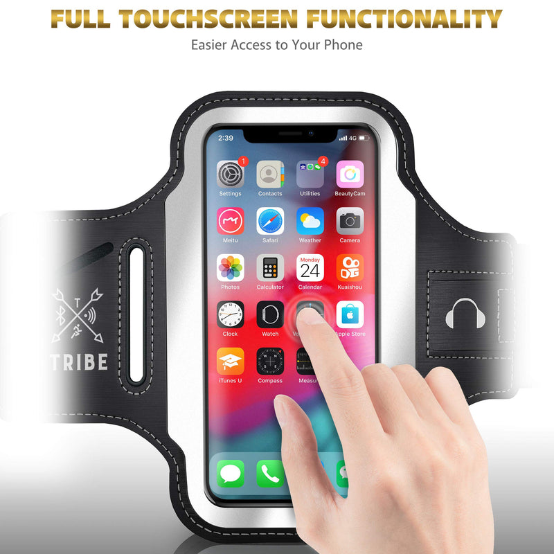 [Australia - AusPower] - TRIBE Running Phone Holder Armband. iPhone & Galaxy Cell Phone Sports Arm Bands for Women, Men, Runners, Jogging, Walking, Exercise & Gym Workout. Fits All Smartphones. Adjustable Strap, CC/Key Pocket S: iPhone Mini/8/7/6/5/4/3/SE/Galaxy Mini Black Grey 