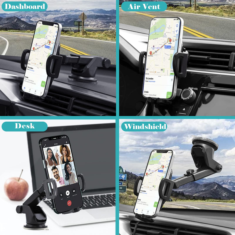 [Australia - AusPower] - Car Phone Holder, Cell Phone Mount Compatible Windshield Air Vent Dashboard Super Suction Stable Washable Strong Sticky Gel Pad Fit All Smartphones 