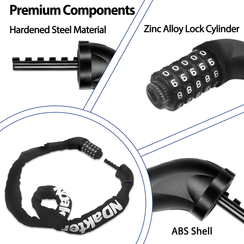 [Australia - AusPower] - NDakter Bike Chain Lock, 5 Digit Combination Anti Theft Bicycle Chain Lock, 3.2 feet Long Security Resettable Bike Locks Heavy Duty for Bike, Motorcycle, Bicycle, Door, Gate, Fence, Grill 