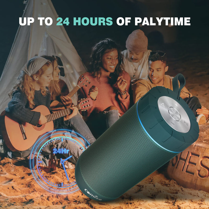 [Australia - AusPower] - COMISO Waterproof Bluetooth Speakers Outdoor Wireless Portable Speaker with 24 Hours Playtime Superior Sound for Camping, Beach, Sports, Pool Party, Shower (Malachite Green) Malachite Green 