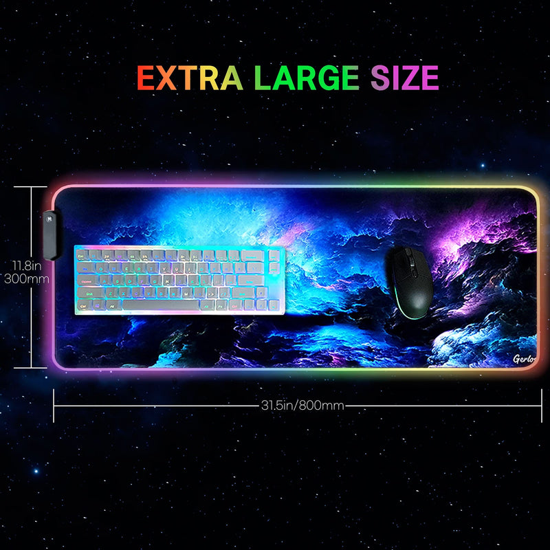 [Australia - AusPower] - RGB Gaming Mouse Pad, Gerlos Large Extended Soft Led Mouse Pad with 12 Lighting Modes 2 Brightness Levels, Water Resist Keyboard Pad, Computer Keyboard Mousepads Mat 800 x 300mm / 31.5×11.8 inches Blue 