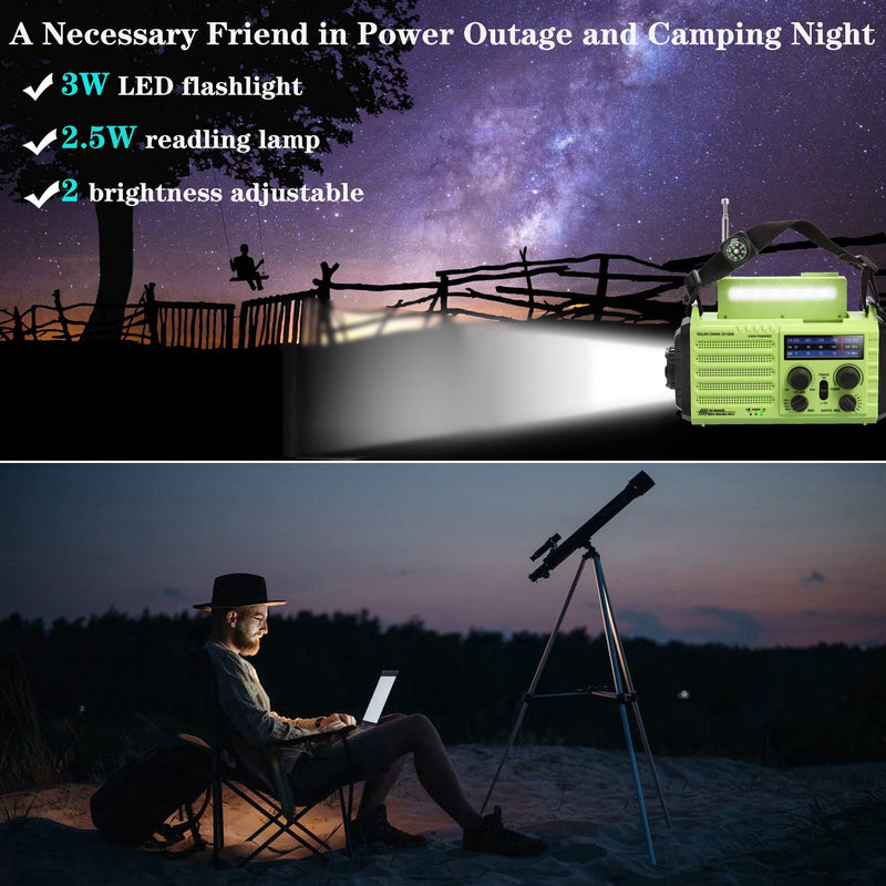 [Australia - AusPower] - NOAA Weather Radio, Emergency Hand Crank Radio with Solar Charger, Portable Battery Operated AM FM Shortwave Radio with LED Flashlight, USB Charger, Earbud Jack, SOS Alert for Home Survival Hurricane Green 