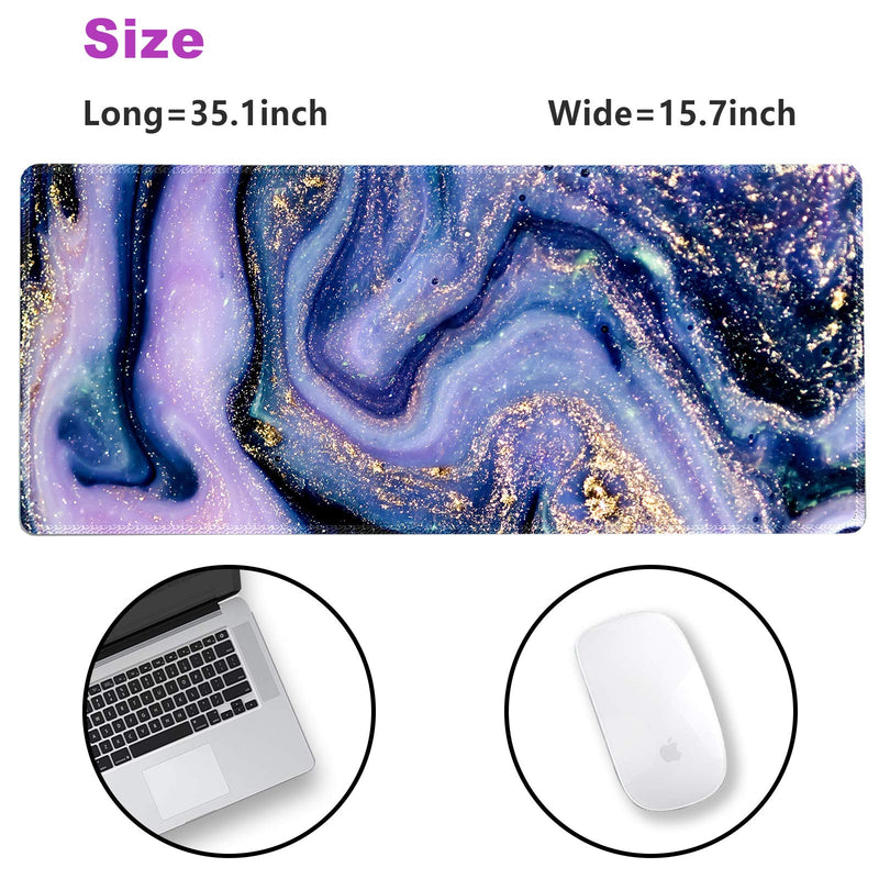 [Australia - AusPower] - Extended Gaming Mouse Pad XXL ArtSo Large Keyboard Mat Long Mousepad Desk Decor Writing Pad Non Slip Rubber Base Stitched Edges for Work, Game, Office, Home, 35.1" x 15.7" , Purple Marble 