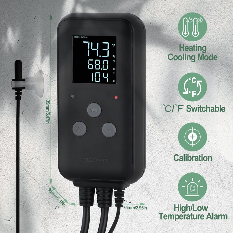 [Australia - AusPower] - DIGITEN Waterproof Temperature Controller DTC310 Digital Temperature Controller Aquarium Temperature Controller Greenhouse Thermostat for Heater 10A Outdoor Heat Mat Thermostat Controller for Seedling 10A Waterproof Temperature Controller 