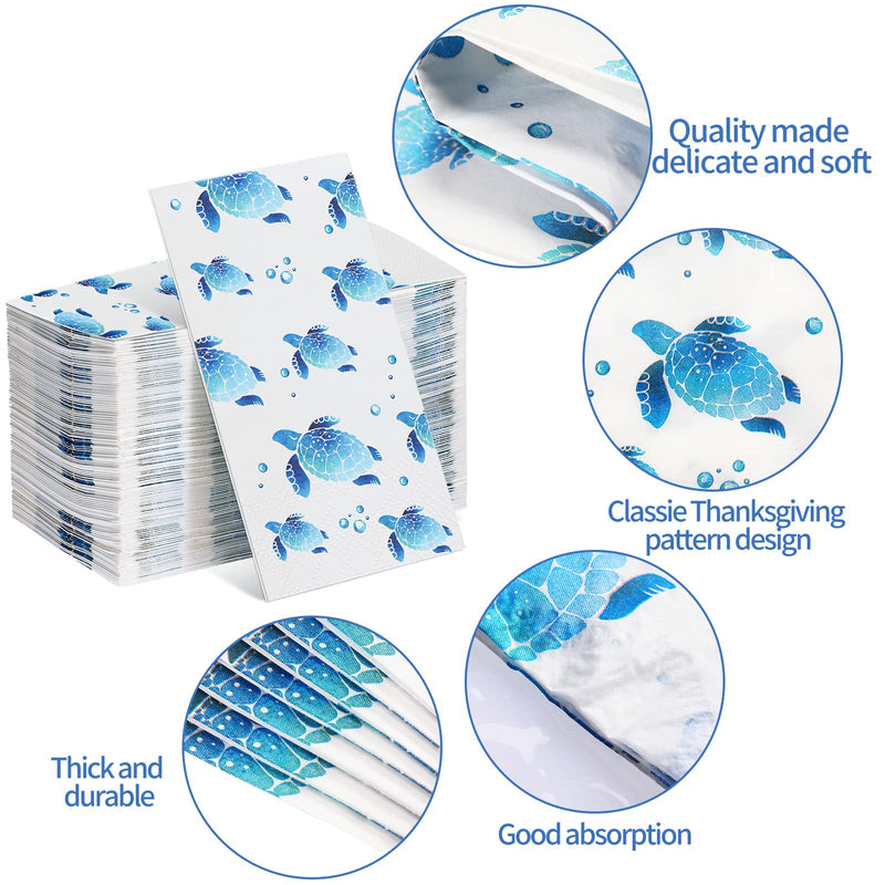[Australia - AusPower] - 100 Pcs Turtle Disposable Paper Napkins Decorative Soft Guest Towels for Bathroom Kitchen Party Blue Ocean Supplies Sea Decoration Absorbent Napkins for Birthday Holiday Dinner Wedding Baby Shower 