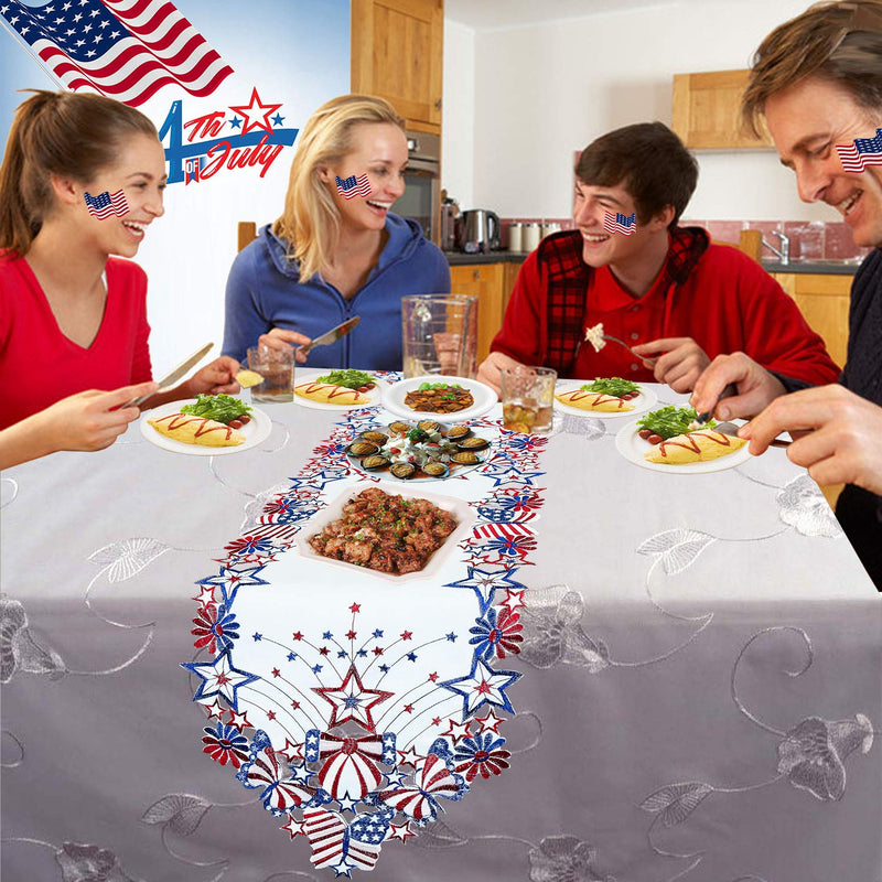 [Australia - AusPower] - Simhomsen July 4th Holiday Patriotic Table Runners for American Independence Day, Memorial Day, Embroidered Stars, Butterflies and Flowers (14 × 69 Inches) 14 × 69 Inches 