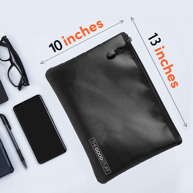 [Australia - AusPower] - Fireproof Document Bag Pouch Size: 10" x 13" [2000°F – Grey] Fireproof Bag for Documents and Money with Waterproof Coating to Protect Important Document Holder, Fireproof Bags for Cash Fire Proof Black 