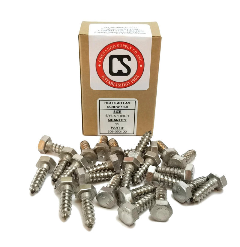 [Australia - AusPower] - Stainless 5/16 x 1" Hex Lag Screw (1" to 5" Lengths Available in Listing), 18-8 Stainless Steel, 25 Pieces (5/16 x 1") 5/16 x 1" 