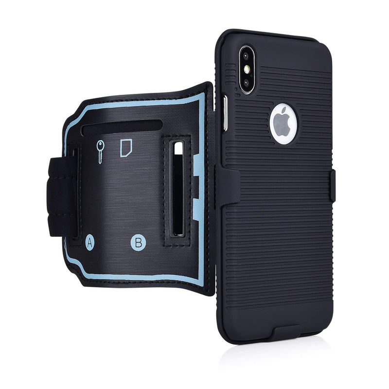 [Australia - AusPower] - iPhone XS Max sports armband, 180° Rotative Holster, Open Face armband Ideal for Fitness Apps. Hybrid hard case cover with sport armband combo, for Sports Jogging Exercise Fitness (iPhone XS Max) 