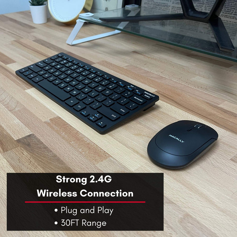 [Australia - AusPower] - Macally Small Wireless Keyboard and Mouse Combo - an Essential Work Duo - 2.4G Compact Wireless Keyboard Mouse for PC - 78 Key Cordless Mouse and Keyboard Combo with Mini Body and Quiet Click 