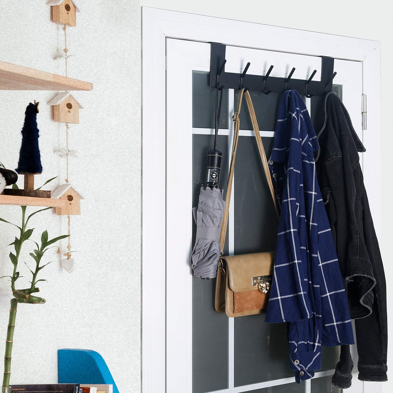 [Australia - AusPower] - WEBI Over The Door Hook Door Hanger:Over The Door Towel Rack with 6 Coat Hooks for Hanging,Towel Hanger Door Coat Hanger Over Door Coat Rack for Towels,Clothes,Back of Bathroom,Black Black 1 Pack 