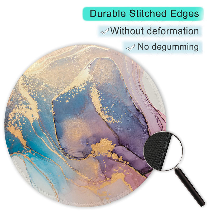 [Australia - AusPower] - ITNRSIIET [20% Larger] Mouse Pad with Stitched Edge Premium-Textured Mouse Mat Waterproof Non-Slip Rubber Base Round Mousepad for Laptop PC Office 8.7×8.7×0.12 inches, Abstract Marble Texture 