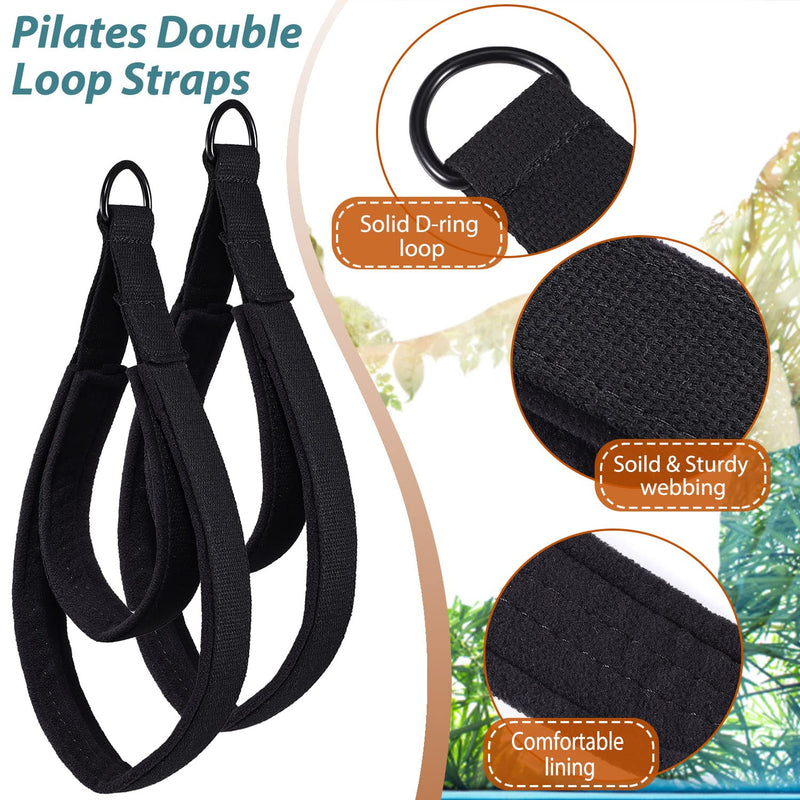 [Australia - AusPower] - TOBWOLF 2PCS Pilates Double Loop Straps for Reformer, Feet Fitness Equipment Straps, Double Padded D-Ring Loops, Yoga Double Loop Straps Handle Straps, Pilates Reformer Accessories for Home and Gym 