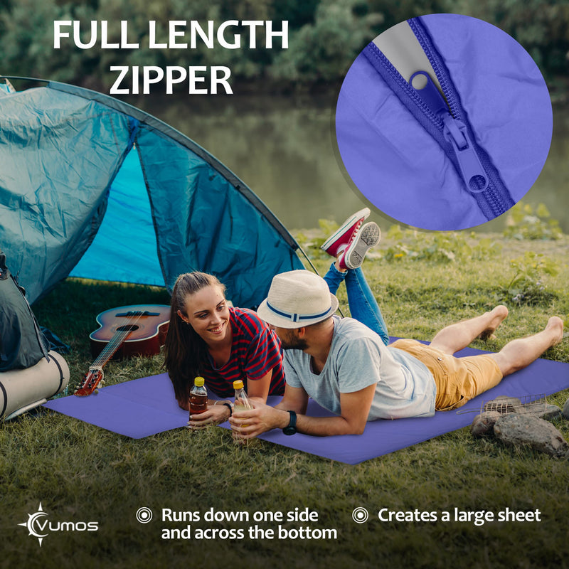 [Australia - AusPower] - Vumos Sleeping Bag Liner and Camping Sheet – Silk Like Material for Travel - Has Full Length Zipper Blue Single 