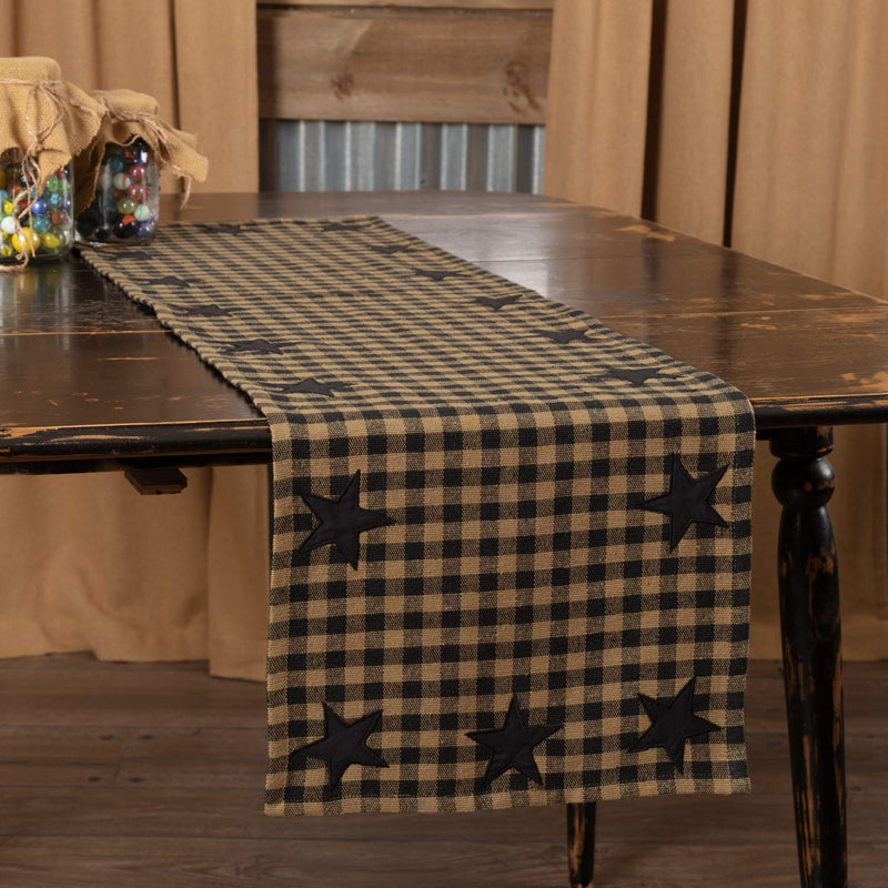 [Australia - AusPower] - VHC Brands Black Star Runner Woven 13x48 Country Rustic Kitchen Tabletop Design, Raven Black and Tan 13x48 Runner 