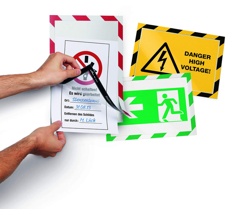 [Australia - AusPower] - Durable Self-Adhesive Magnetic DURAFRAME Security Document Sign Holder, Letter-Size 8-1/2" x 11", Yellow/Black, 2 Pack (4770130) 