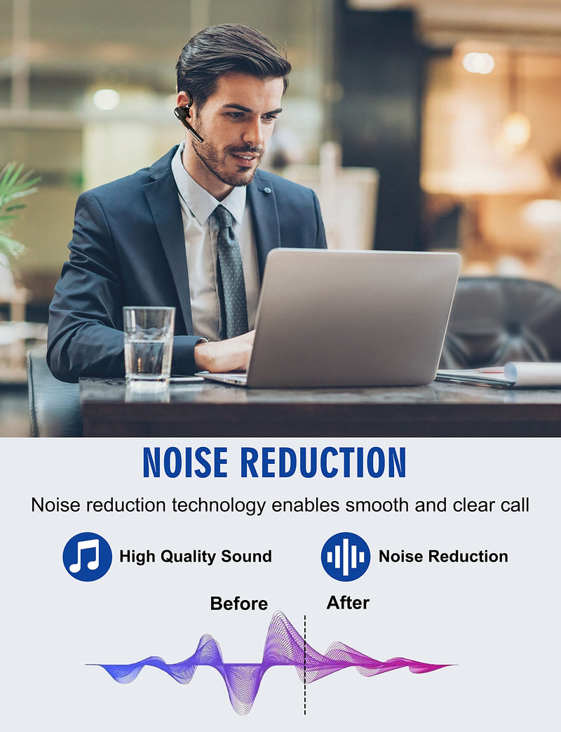 [Australia - AusPower] - Dechoyecho Bluetooth Headset V5.1, Wireless Headset with Battery Display Charging Case, Bluetooth Earpiece with Noise Canceling Mic for Driving, Office and Business,Compatible with Cell Phone and PC 