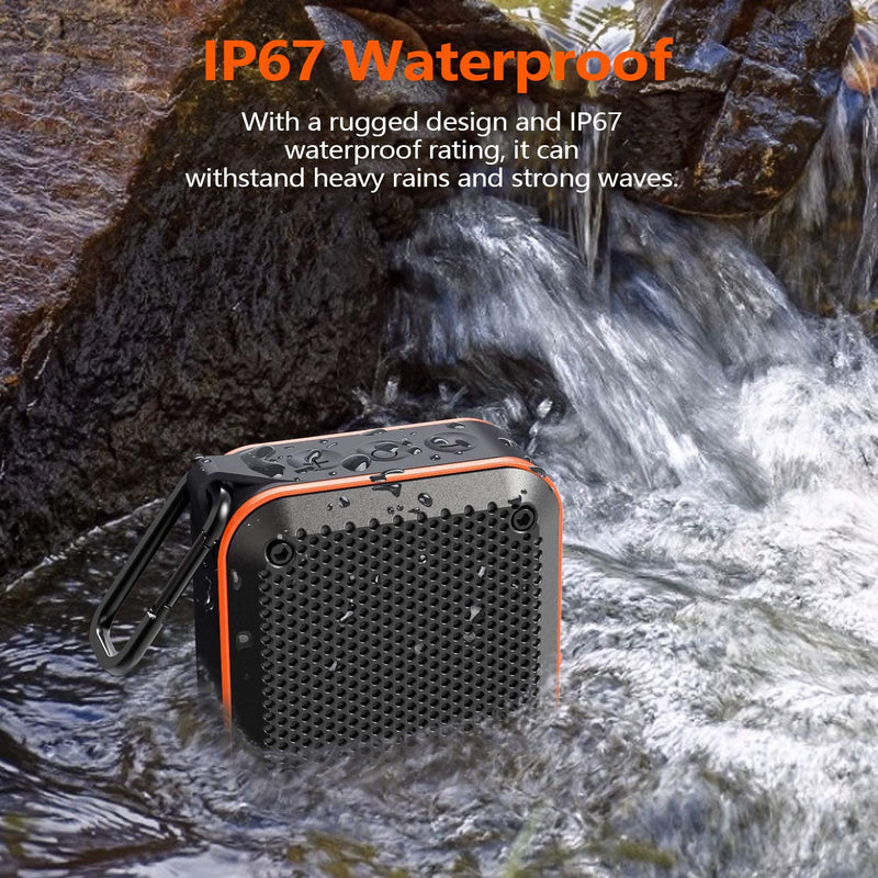 [Australia - AusPower] - Mini Bluetooth Speaker, Small Portable Wireless Speaker with FM Radio, IPX7 Waterproof,TWS Stereo Pairing, Rich Bass, Clip on, 12H Playtime, Support TF Card+Aux Input for Bathroom Shower Beach Travel FM-525Orange 