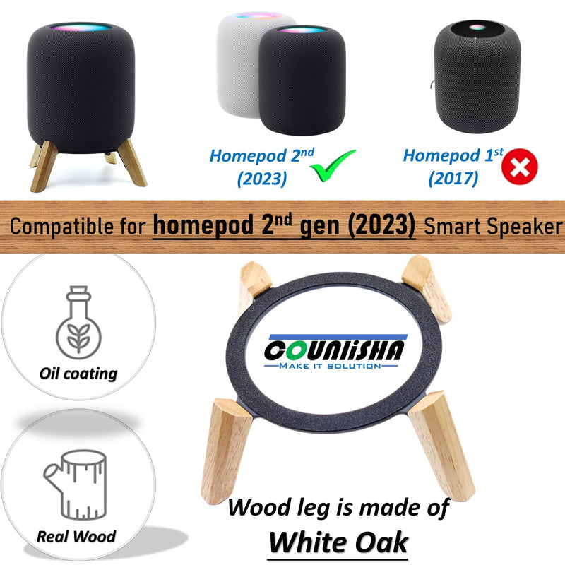 [Australia - AusPower] - Real Wood Stand for Homepod 2nd gen (2023 Released), Sturdy Wooden Holder with Metal Frame,Safe Stable Mount Protect Home pod 2nd Speaker for Sound Better (White Oak) white Oak 
