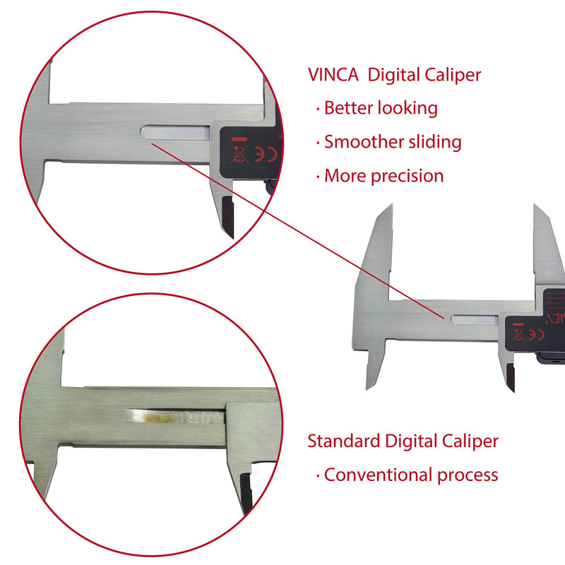 [Australia - AusPower] - VINCA DCLA-0605 Electronic Digital Vernier Micrometer Caliper Measuring Tool Stainless Steel Large LCD Screen 0-6 Inch/150mm, Inch/Metric/Fractions, Red/Black 