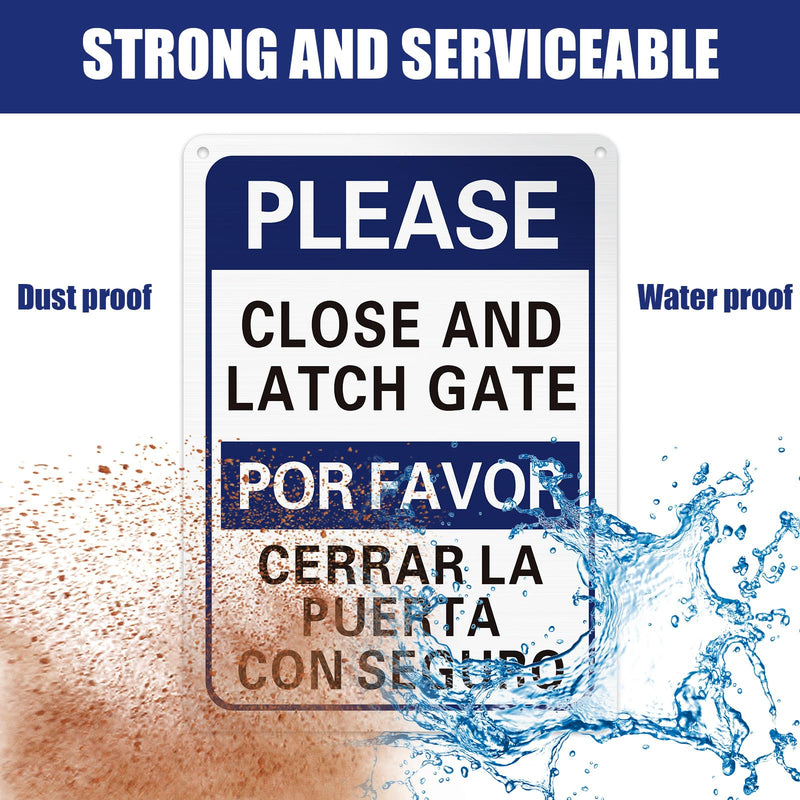 [Australia - AusPower] - Blulu 4 Pcs Please Close and Latch Gate Sign Bilingual English Spanish Keep Gate Closed Signs Metal 10" x 7" Door Closed Signs Reflective Sturdy Rust Aluminum Weatherproof Easy to Install (Blue) Blue 