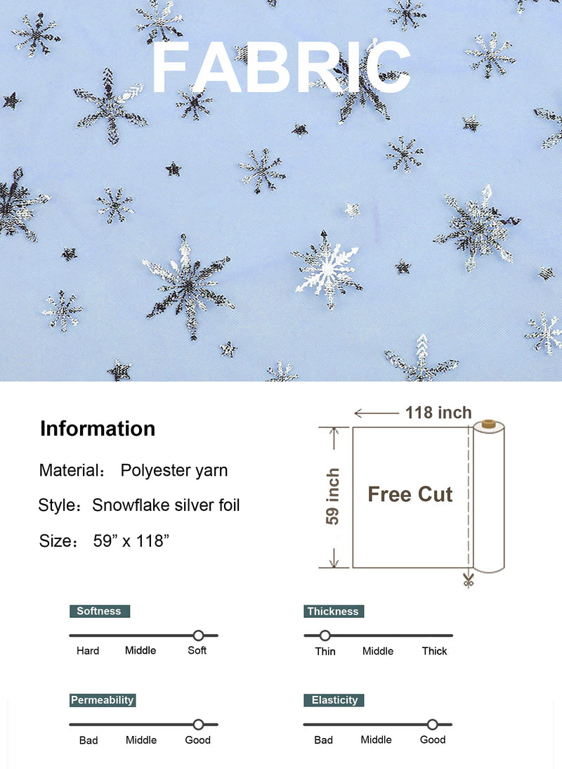 [Australia - AusPower] - SUJAYU Sheer Fabric, Snowflake Silver Foil Organza Fabric, Snowflake Tablecloth Birthday Party Supplies Party Decorations, Christmas Tree Skirt Christmas Decorations Clearance (59" x 118", Blue) 59" x 118" 
