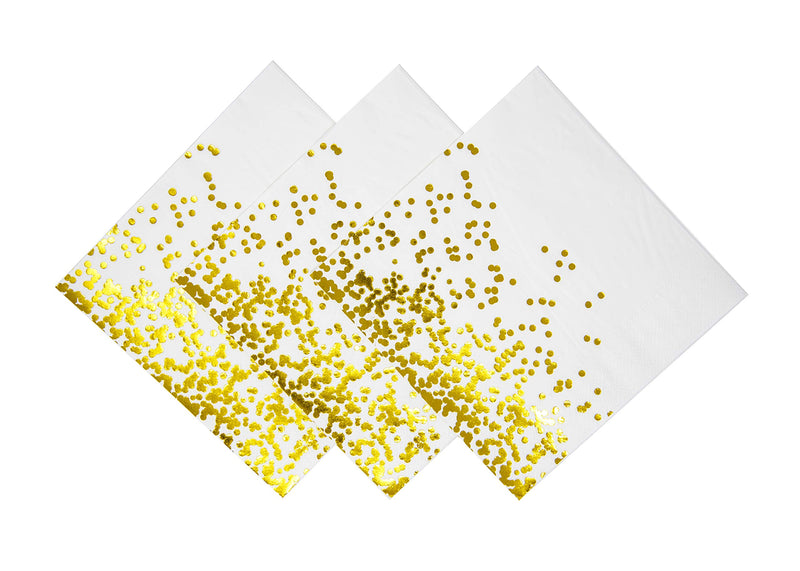 [Australia - AusPower] - PARTY CHIC White with Gold Luncheon Napkins, 3 Ply, 50 Pack, 6.5 in x 6.5 in, Gold Foil Decorative Paper Napkins for Celebration of Life, Wedding , Baby Shower, Cocktail, Communion 