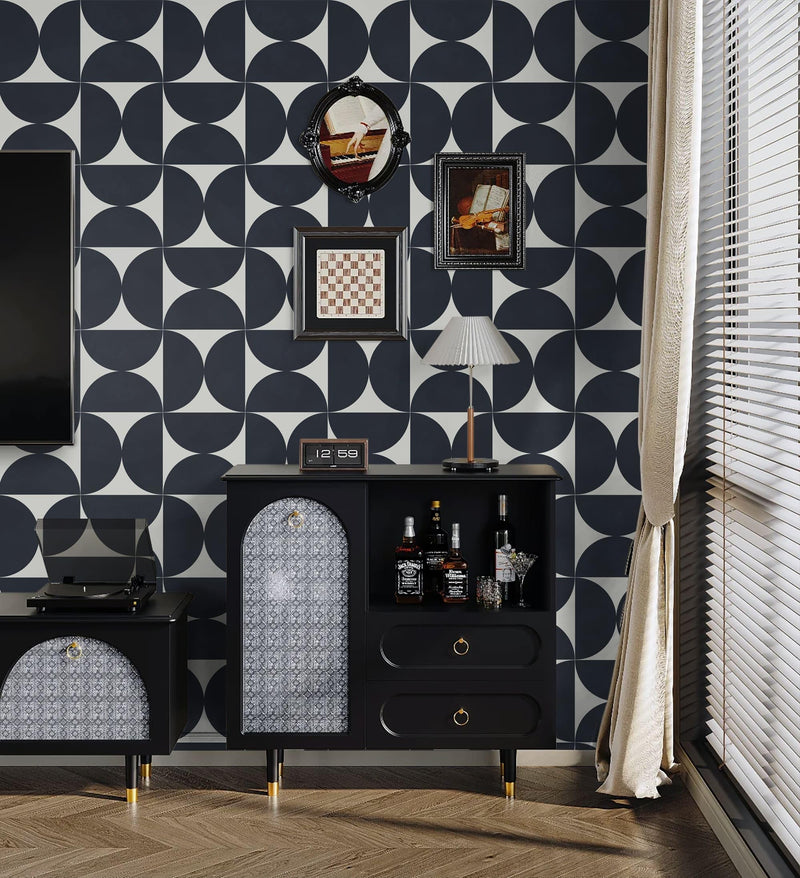 [Australia - AusPower] - Dimoon 78.7"x16.1"Geometric Peel and Stick Wallpaper Dark Blue and Grey Wallpaper Square Contact Paper Thicken Waterproof Modern Self Adhesive Removable Wall Covering Shelf Liner Decal Vinyl Roll 78.7''x16.1'' 