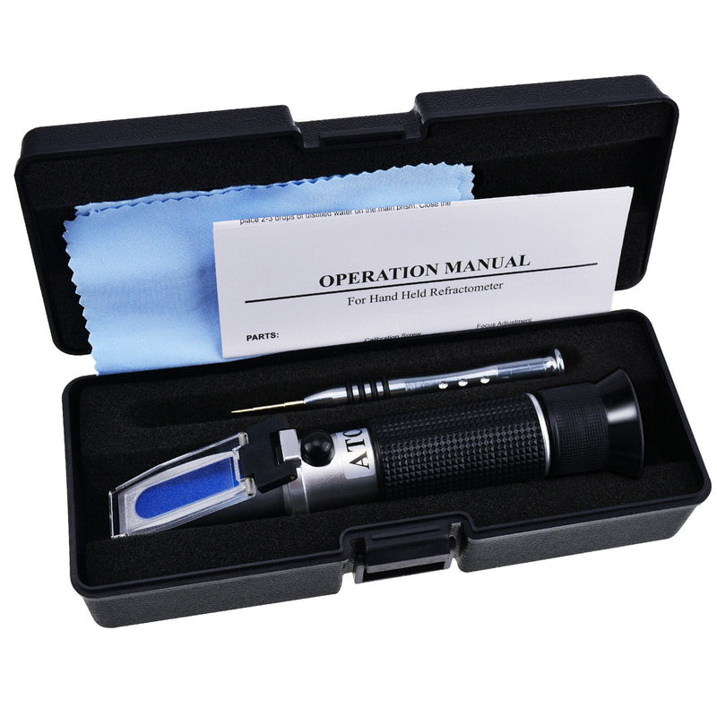 [Australia - AusPower] - TekcoPlus Salinity Refractometer ATC 0-28%, 0-280 PPT of NaCl, Measuring Sodium Chloride in Food, Salt, Seawater, Soy Sauce, Brine 0.2% Division, Made of Aluminum, with LED Light and Pipettes 