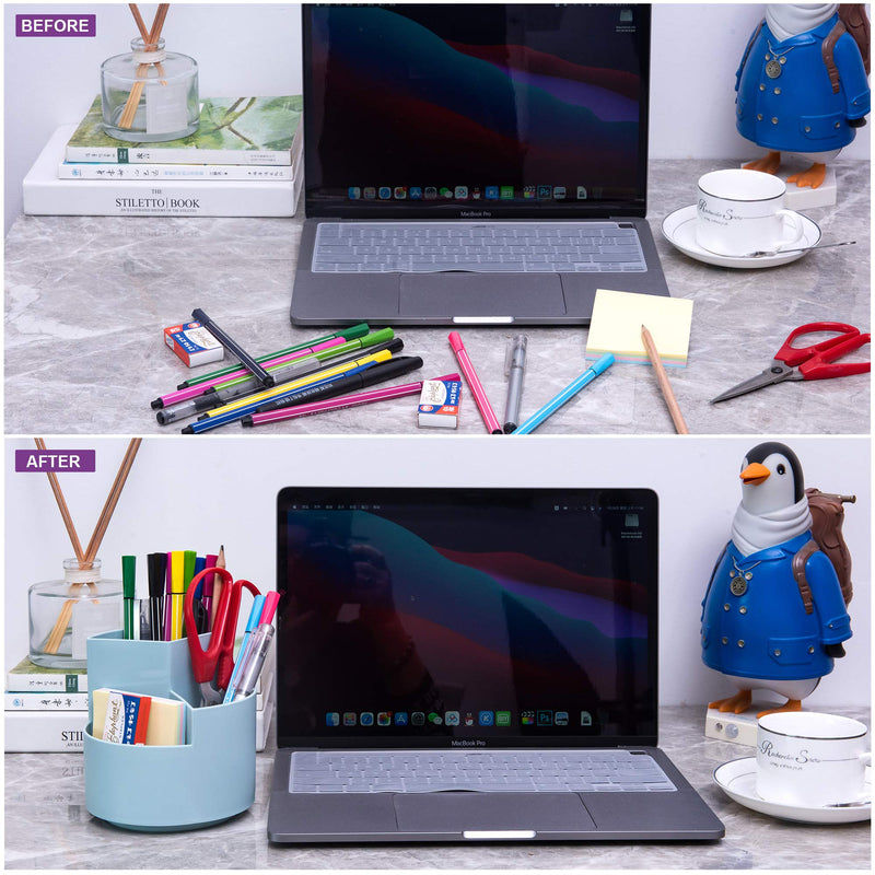 [Australia - AusPower] - Siveit Rotating Pen Holder, 3 Slots 360-Degree Spinning Pencil Pen Desktop Organizer Cute Pencil Cup Pot for Home, Office, Kids (Blue) Blue 