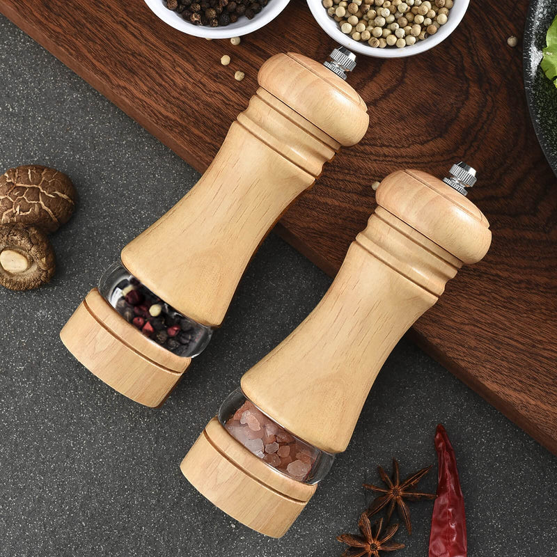 [Australia - AusPower] - 2-Piece Salt and Pepper Grinder Set, Wooden Salt and Pepper Mills with Adjustable Coarseness, Refillable Manual Pepper Mill Grinder for Home Cooks (6.5 inch) 6.5 inch 