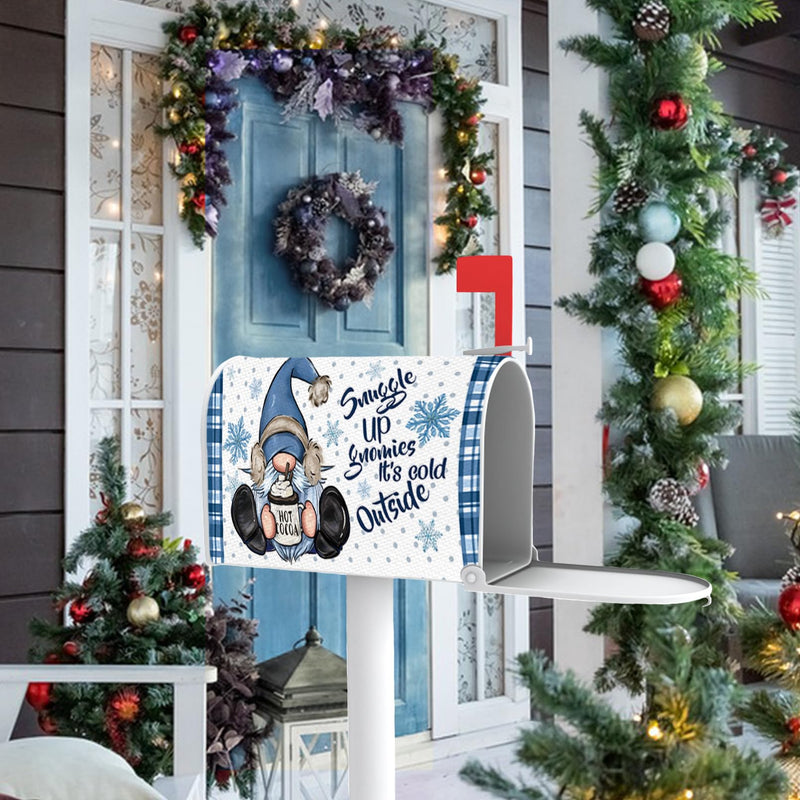 [Australia - AusPower] - FBCOO Sunggle Up Gnomies It's Cold Outside Mailbox Cover Magnetic Standard Size 21"x19", Winter Gnome Polka Dots Decorative Post Letter Box Decor, Snowflake Farmhouse Garden Outdoor Decoration 