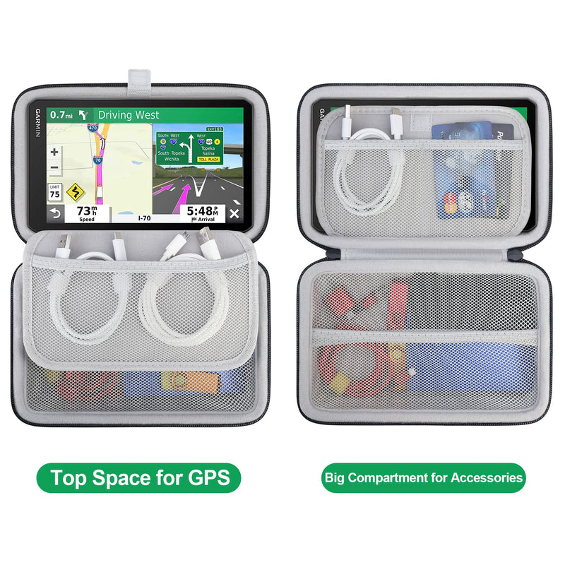 [Australia - AusPower] - BOVKE Hard GPS Case Compatible with 6-7 Inch Garmin DriveSmart 65/61 LMT-S, Nuvi 2797LMT Drive 61/60 Nuvi 2757LM GPS Navigator System, Extra Room for Car Chargers, Friction Mounts, USB Cables, Black Black + Inside Gray 