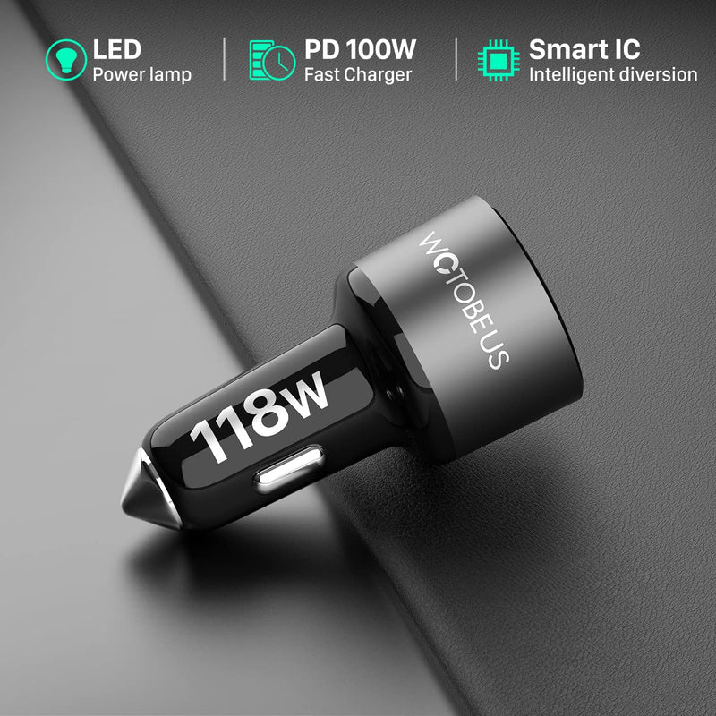 [Australia - AusPower] - 100W Laptop USB C Car Charger WOTOBEUS PD PPS 45W Super Fast Charging QC5 18W USB Type-C Cigarette Lighter Adapter for iPhone 13 12 11 Pro Max iPad MacBook Samsung Galaxy 5G S22 S21 Note 20 Pixel 