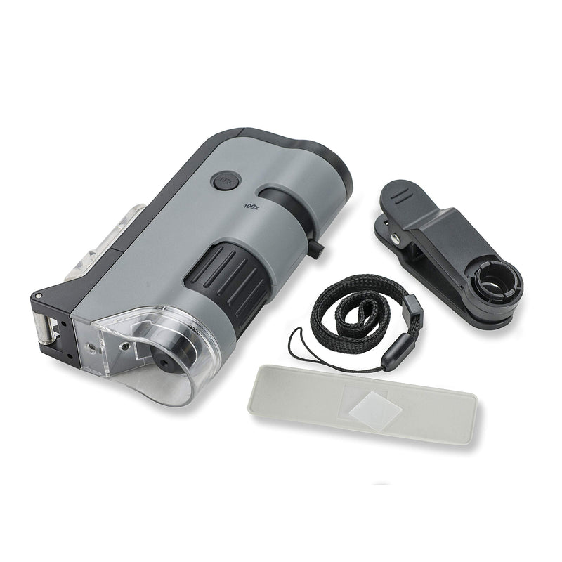 [Australia - AusPower] - Carson MicroFlip 100x-250x LED and UV Lighted Pocket Microscope with Flip Down Slide Base and Smartphone Digiscoping Clip (MP-250) Bundle with Slide Sets 