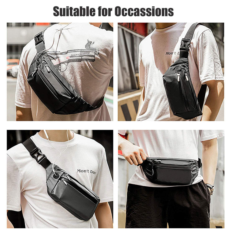 [Australia - AusPower] - MOVOYEE Water Resistant Fanny Pack for Walking Athletic Hiking Travel Pocket, Waist Bag Men Women Sling Chest Bag Over the Shoulder, Running Belt for iPhone 12 11 Pro Max Xs Xr 8 7 6 Plus Phone Pouch 01-Black 