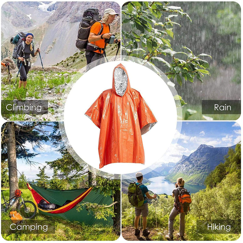 [Australia - AusPower] - ELK Emergency Poncho Features Heat Retention and Mylar Reversible Thermal Raincoat Blanket with Reflective Side for Increased Visibility - Outdoor Camping Survival Gear and Equipment (Orange, 4 Pack) 