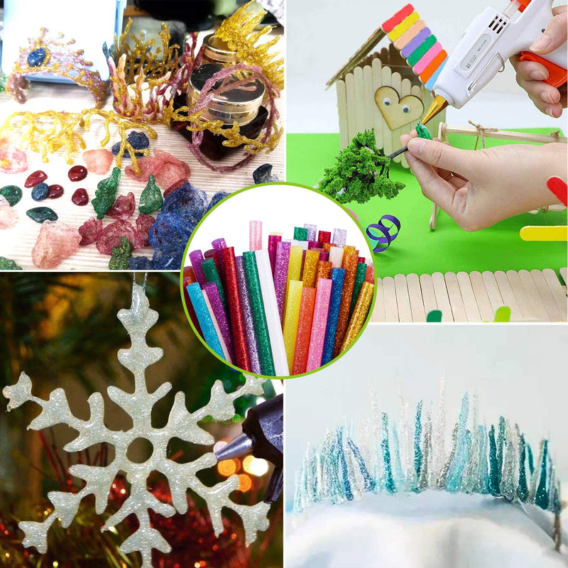 [Australia - AusPower] - Mini Glitter Hot Glue Sticks 14 Colored for DIY Art Craft,4 inches 80 pcs 