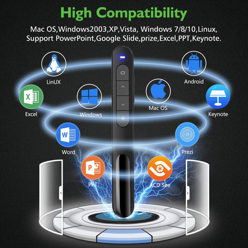 [Australia - AusPower] - AMERTEER Wireless Presenter, Green Light Rechargeable Presentation Remote Powerpoint Clicker with Laser Pointer PPT Slides Clicker Support Hyperlink RF 2.4GHz Green Laser 