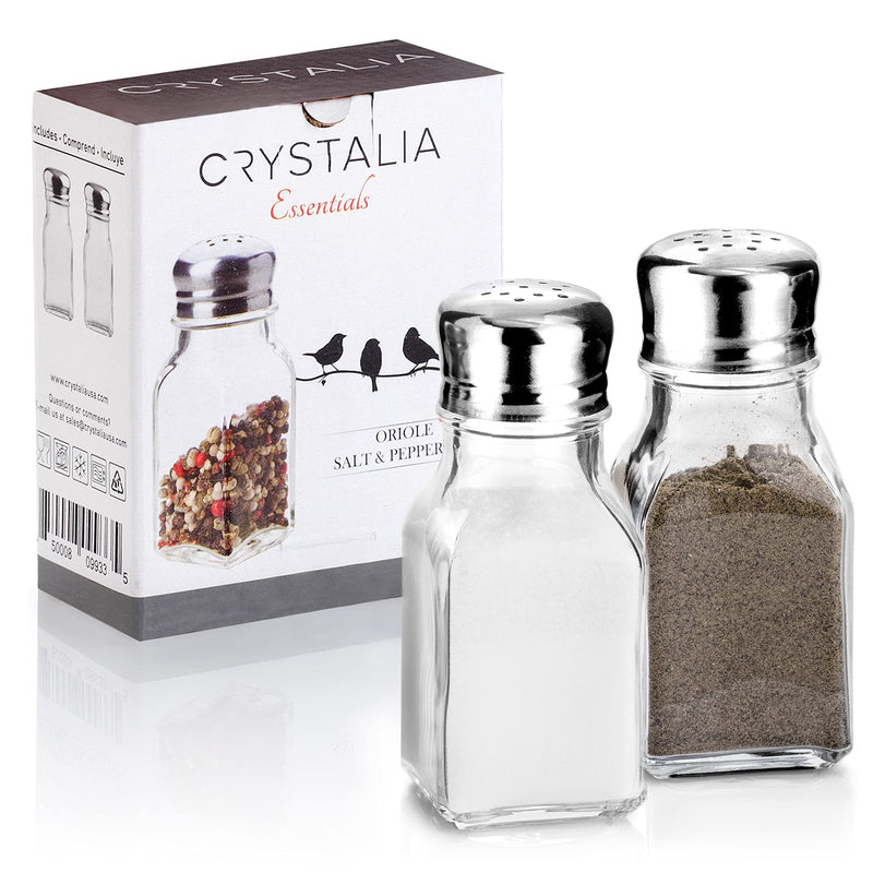 [Australia - AusPower] - Salt and Pepper Shakers Glass Set, Clear Home and Kitchen Design with Stainless Steel Lids 