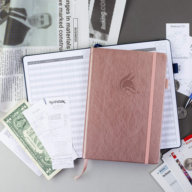 [Australia - AusPower] - Clever Fox Check Register – Deluxe Checkbook Log with Check & Transaction Registers, Bank Account Register Booklets for Personal and Work Use, A5 Hardcover - Rose Gold A5 (5.8'' x 8.3'') 