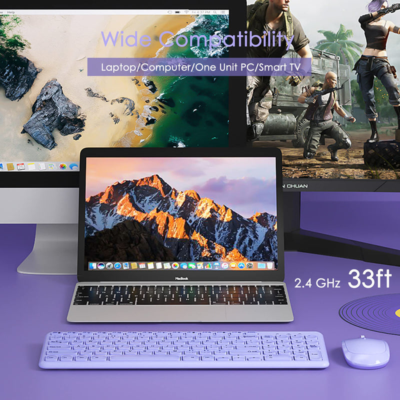 [Australia - AusPower] - Wireless Keyboard and Mouse Combo, Superbcco Cordless Computer Keyboard with Number Keypad, 2.4Ghz USB Receiver, Ultra Slim, Energy Saving, 3-Level DPI for Laptop/Computer/PC/Desktop (Lavender Purple) Lavender Purple 