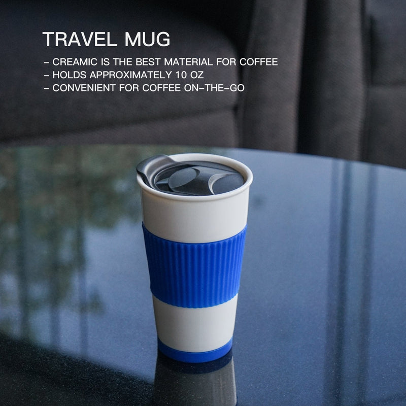 [Australia - AusPower] - UDMG Ceramic Double Wall Insulated Travel Coffee Cup with Slider Lid, Silicone Sleeve & Built-In Coaster, 10 fl.oz (Coffee) Coffee 10 fl.oz 