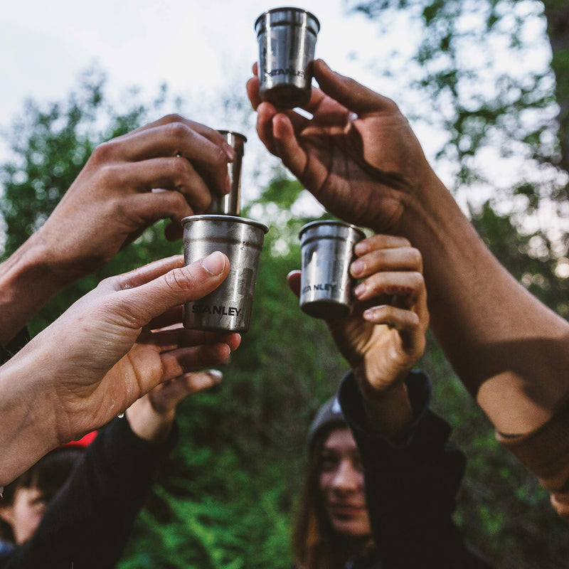 [Australia - AusPower] - Stanley Adventure Nesting Shot Glass Set, 4 Stainless Steel Shot Glasses with Rugged Metal Travel Carry Case, Camping Gifts Hammertone Green 