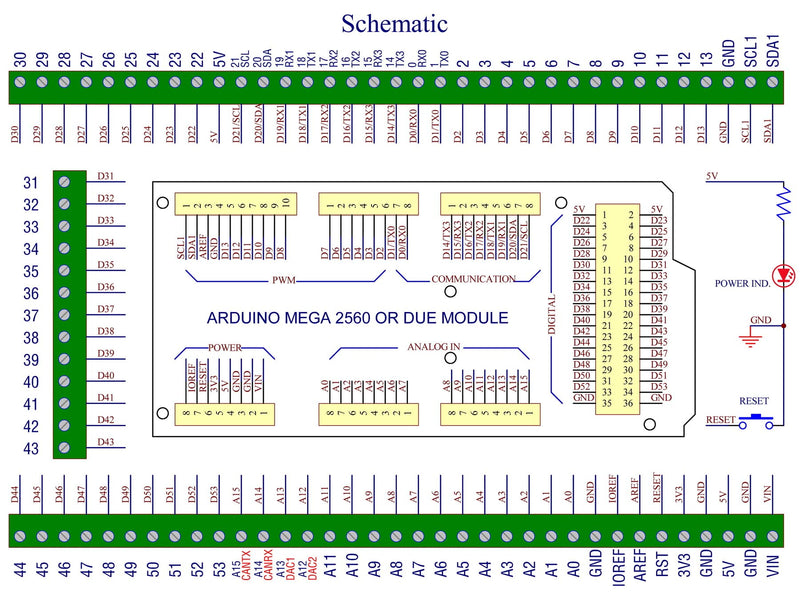[Australia - AusPower] - DIN Rail Mount Pinout Breakout Terminal Block Module for Arduino MEGA-2560 R3 / Due 