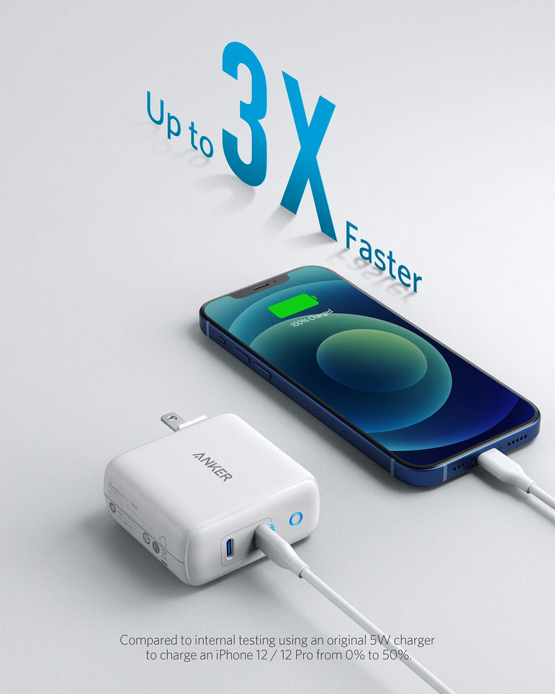[Australia - AusPower] - iPhone Charger USB-C, Anker 40W 2-Port PIQ 3.0, PowerPort III Duo Type C Foldable Fast Charger, Power Delivery for iPhone 13/13 Mini/13 Pro/13 Pro Max/12/11, Galaxy, Pixel, iPad/iPad Mini, and More WHITE 